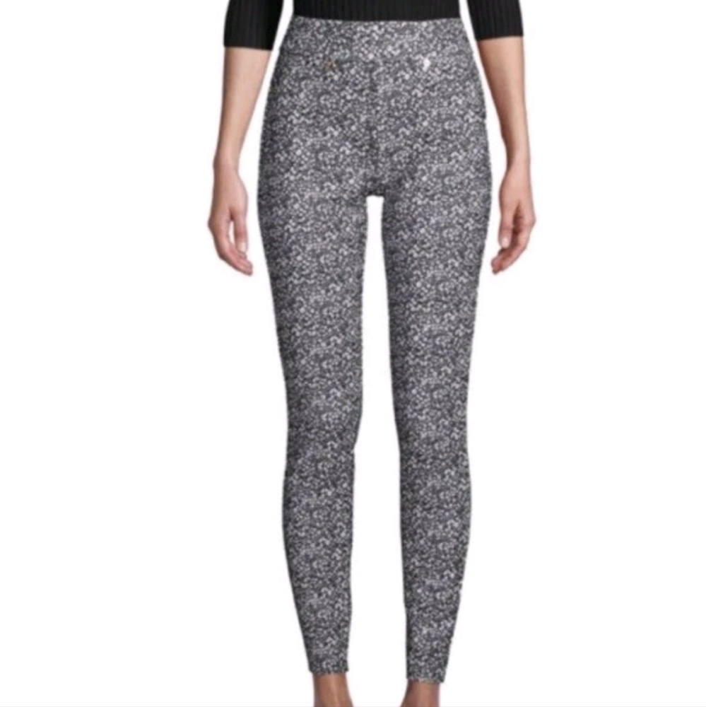 Michael Kors Stretch Pull On Skinny Pants Marled Black White Logo Sz M(30) X 28"